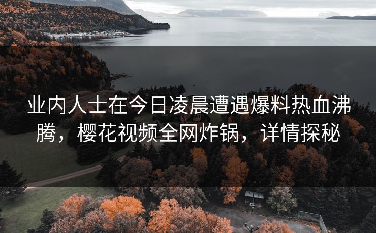 业内人士在今日凌晨遭遇爆料热血沸腾，樱花视频全网炸锅，详情探秘